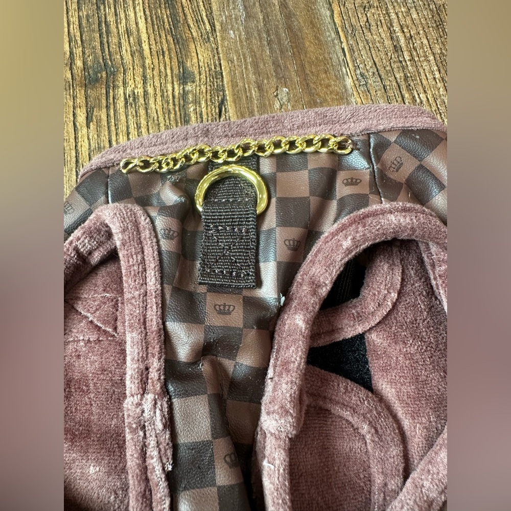 Brown Checkered Dog Harness with Crown Logo - Picture 6 of 6